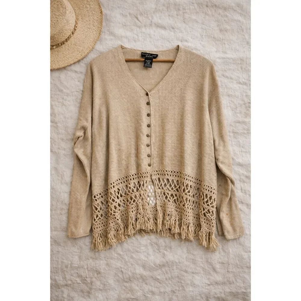 August Silk Linen Silk Cardigan Large Boho Lagenlook Oversized Layering Neutral